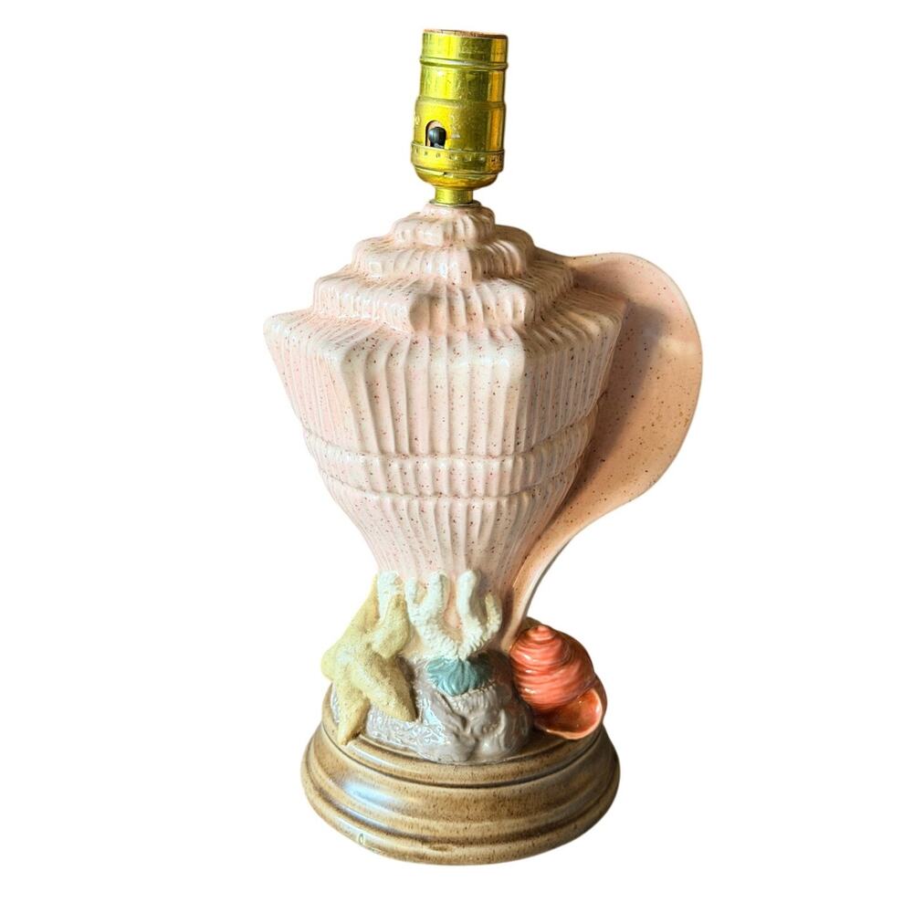 Vintage Pink Conch Seashell Table Lamp Base Coastal Beach Decor